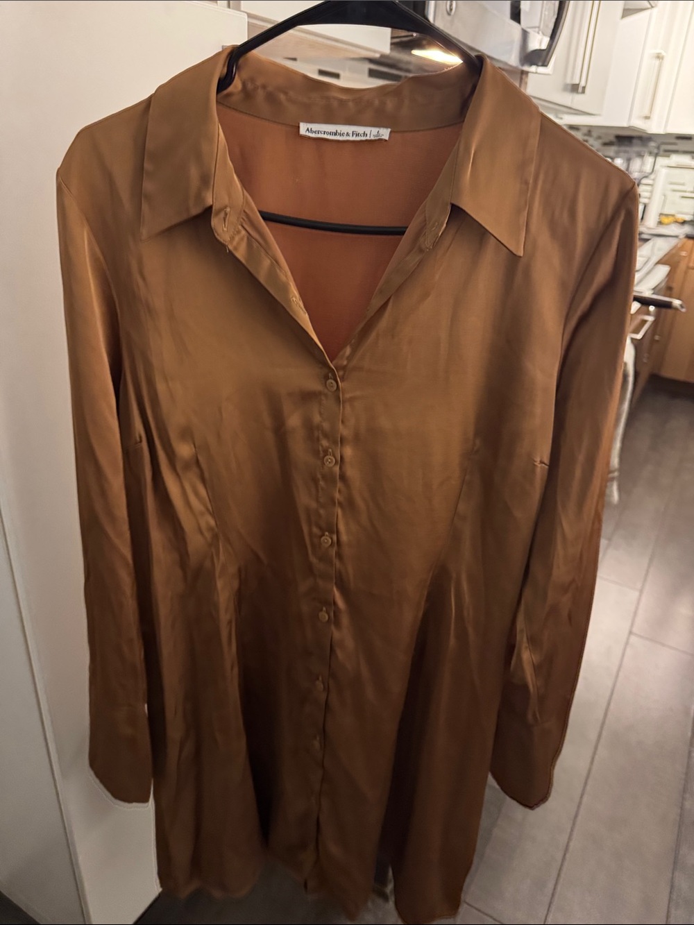 Abercrombie & Fitch Satin Button-Up Shirt Dress